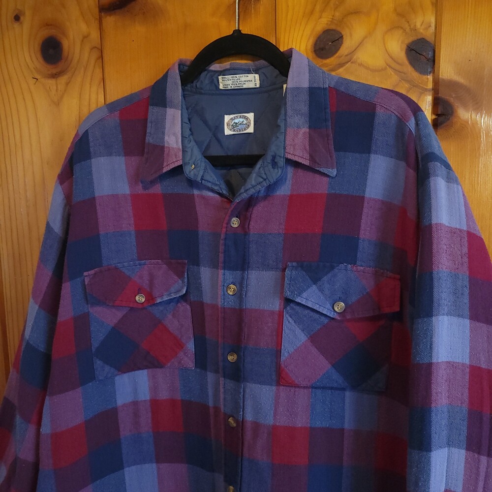 Vintage quilted Bay Area Traders Plaid Cotton flannel outerwear Blue Red Purple